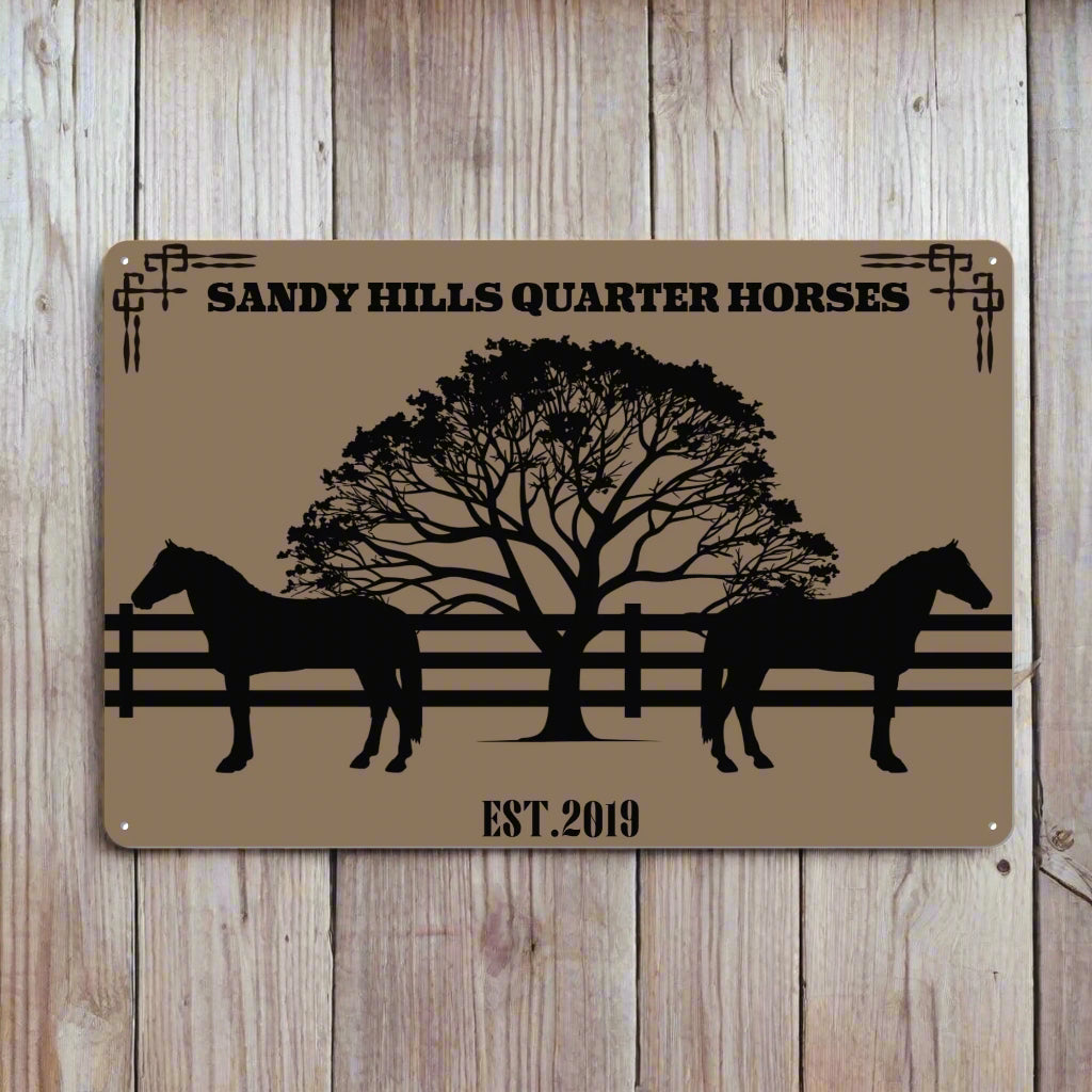Horses Under a Tree Customizable Metal Sign - Cozy Corner