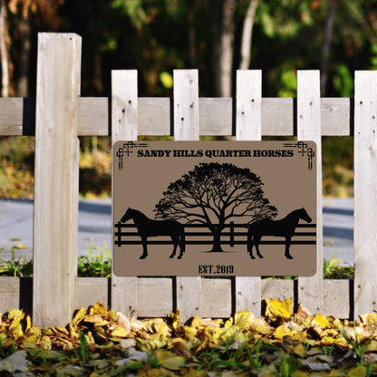 Horses Under a Tree Customizable Metal Sign - Cozy Corner