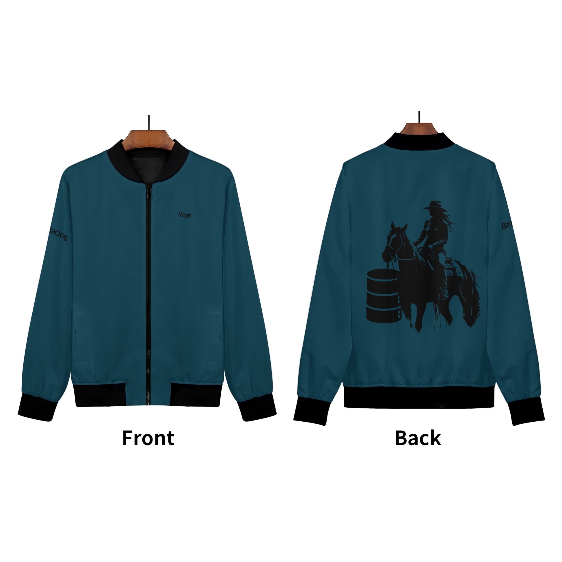 Womens Personalized Barrel Racing Bomber Jacket - Turquoise - Cozy Corner