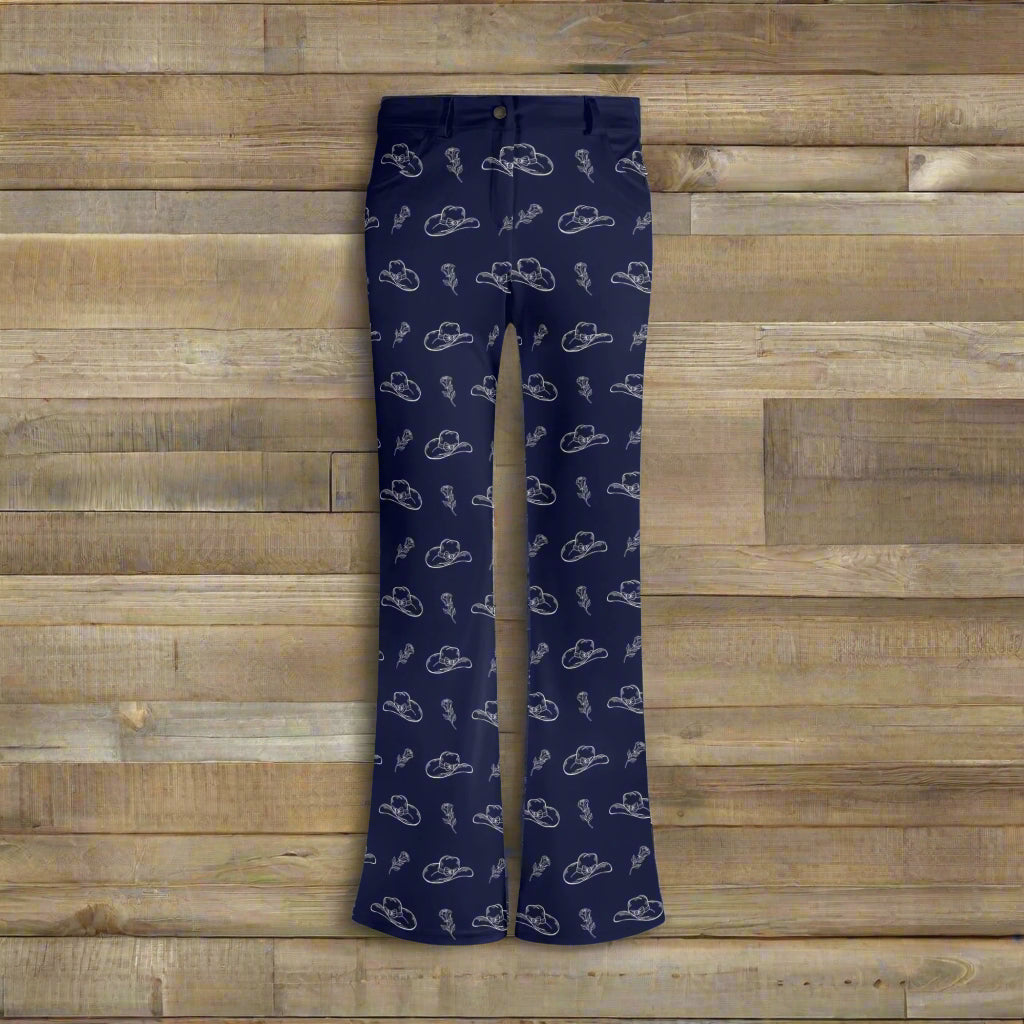 Hats and Roses Flare Pants - Cozy Corner