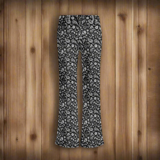 Black and Grey Paisley Flare Pants - Cozy Corner