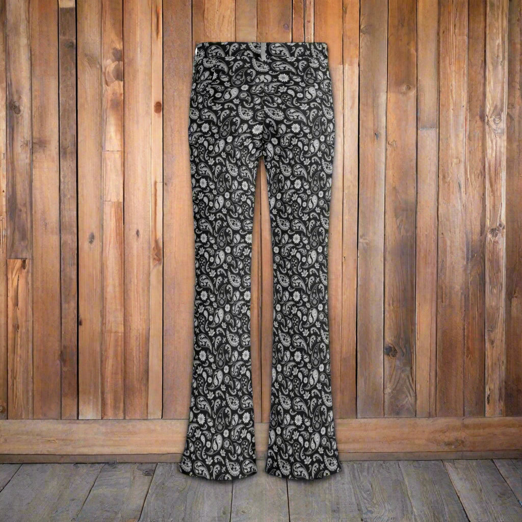 Black and Grey Paisley Flare Pants - Cozy Corner