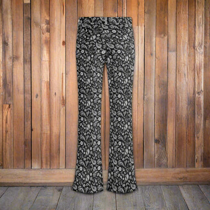 Black and Grey Paisley Flare Pants - Cozy Corner