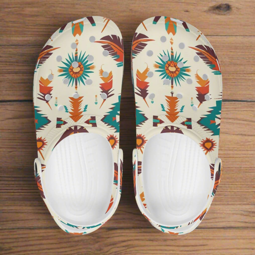 Cream and Turqoise Aztec Print Classic Slip On Shoes - Cozy Corner