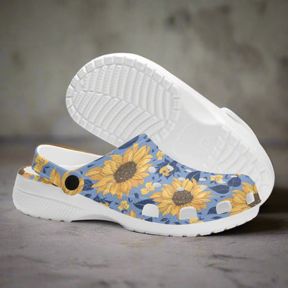 Blue Jean Sunflower Print Classic Slip On Shoes - Cozy Corner