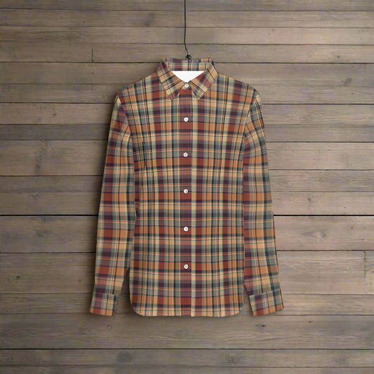 Women's Classic Button-Up Gold Plaid Shirt - Cozy Corner