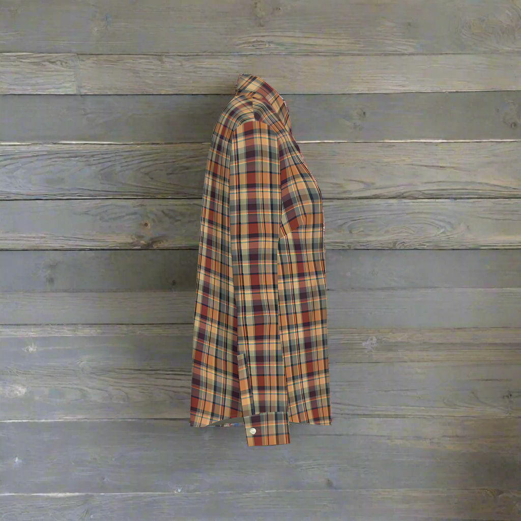 Women's Classic Button-Up Gold Plaid Shirt - Cozy Corner