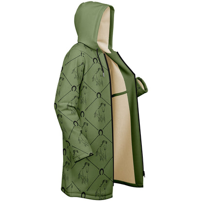 Classic Olive Green Diamond Horse Print Zipper Cloak - Cozy Corner