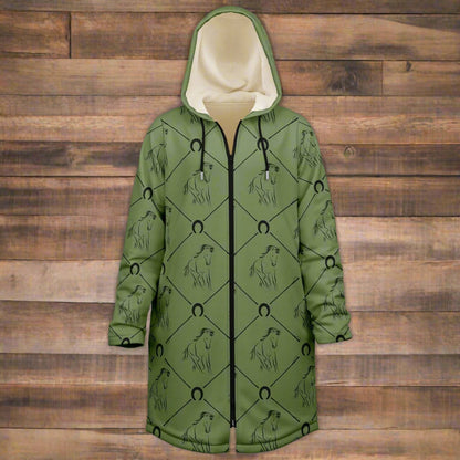 Classic Olive Green Diamond Horse Print Zipper Cloak - Cozy Corner