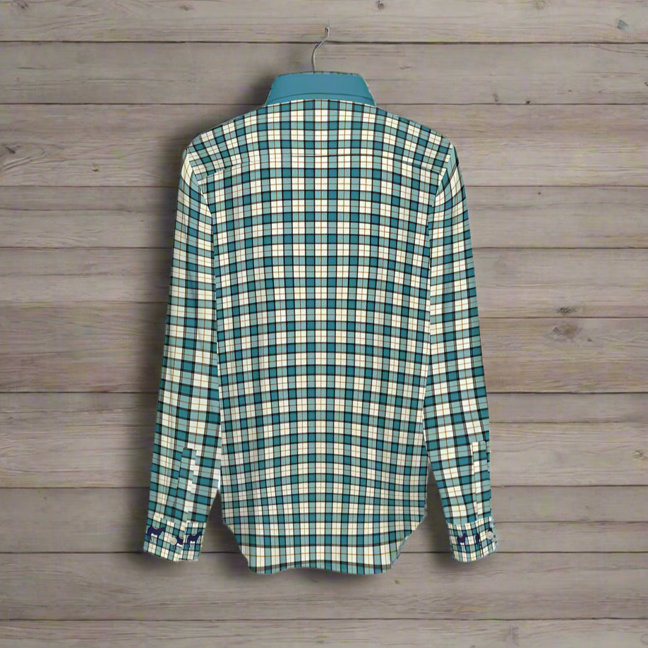 Women's Classic Turquoise Plaid Button-Up Shirt - Cozy Corner