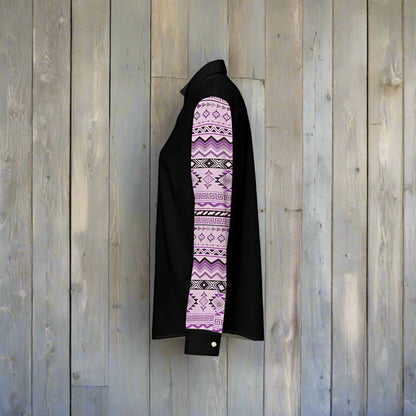 Women's Classic Purple and Black Aztec Button-Up Shirt - Cozy Corner