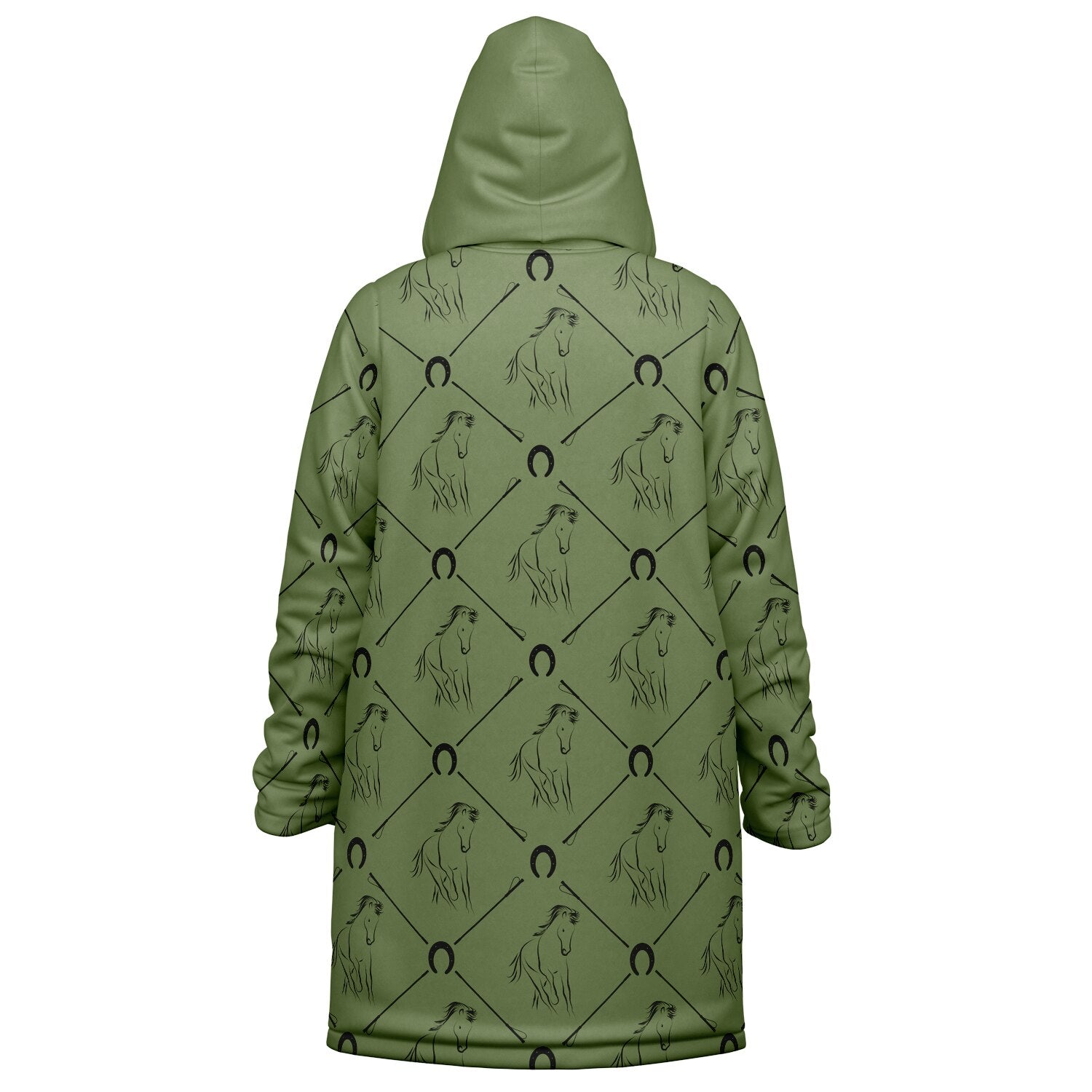 Classic Olive Green Diamond Horse Print Zipper Cloak - Cozy Corner